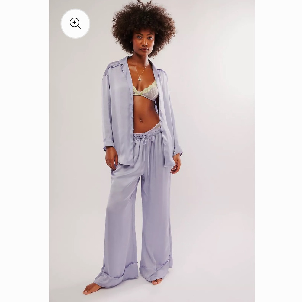 Free People Lavender Satin Pajama Set with Pale Yellow Bralette